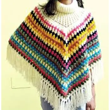 Hand Knit Turtle Neck Woolen Poncho 